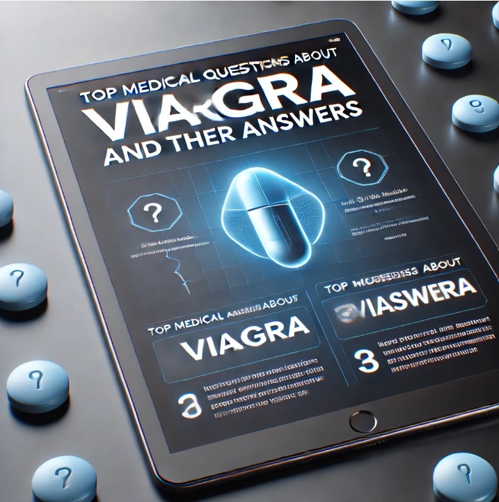 Tablet displaying Viagra questions